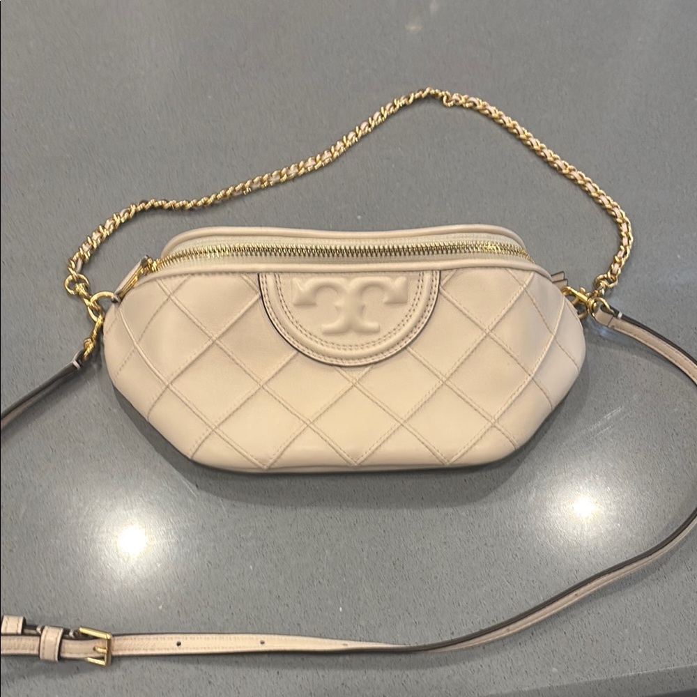 Tory Burch Cream Quilted fleming belt Bag